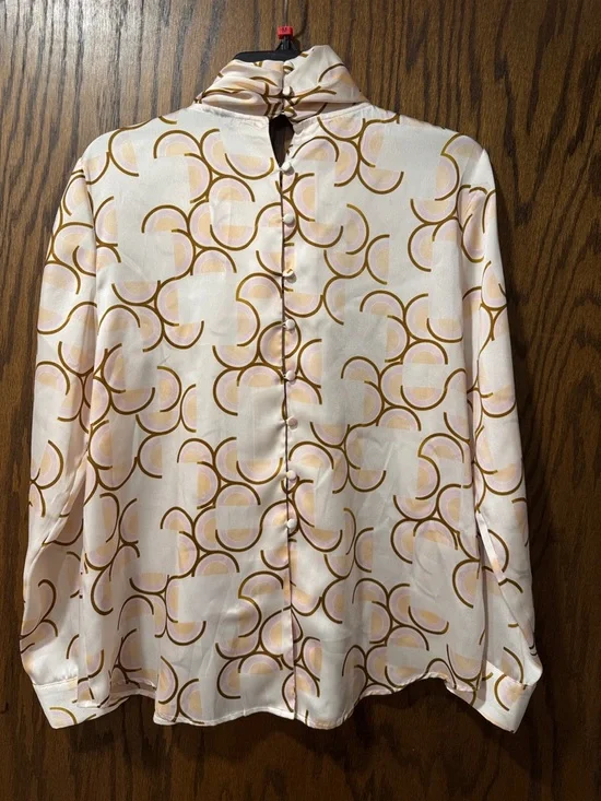 Zara Pink Cream Geometric Print Draped Neck Blouse - Picture 4 of 6